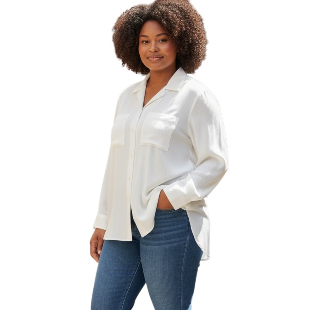 Vintage Claiborne Classic White Camp-Collar Shirt Size L